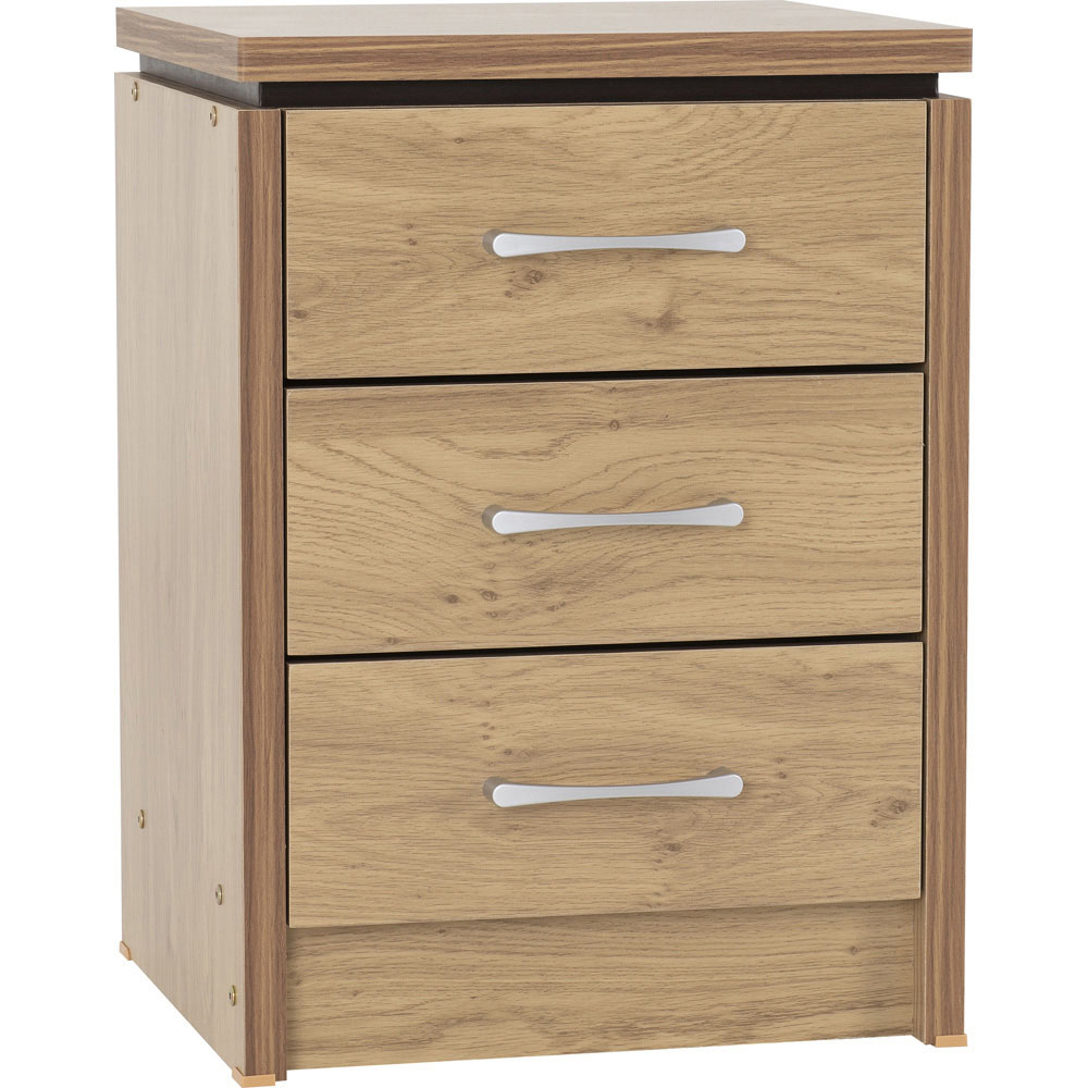 Seconique Charles 3 Drawer Oak Effect Veneer Bedside Table Image 2