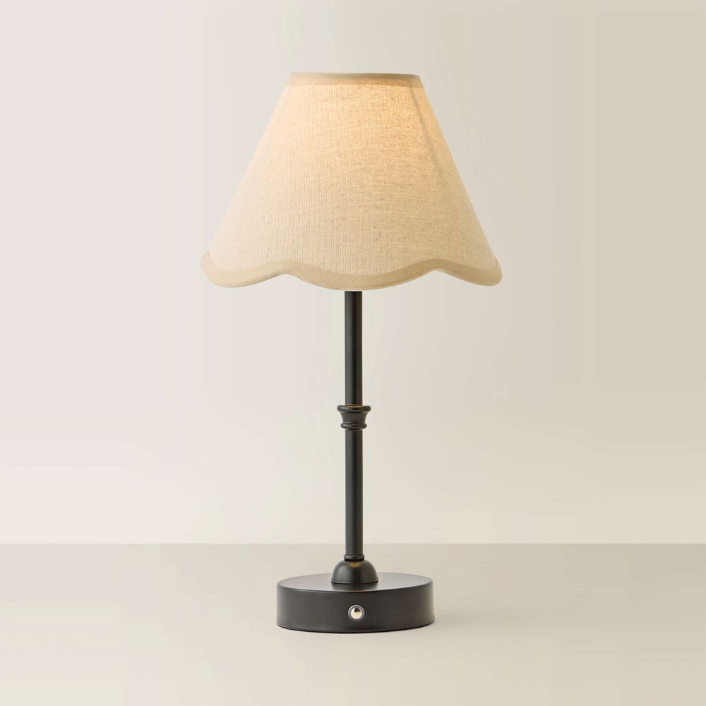 ValueLights Lowe Natural Scallop Flower Shade Black Rechargeable Table Lamp with Bulb Image 3