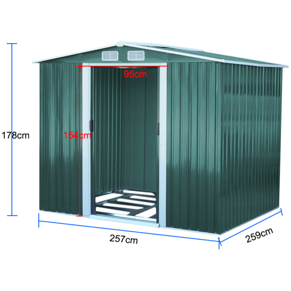 Living and Home 8 x 8ft Double Door Green Metal Garden Shed with Foundation Image 9
