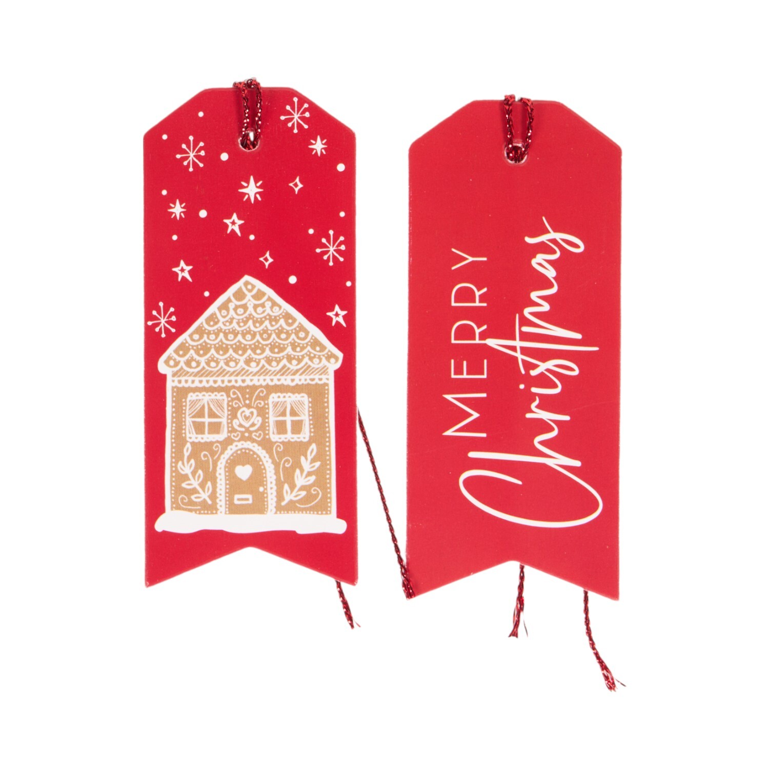 Pack of 12 Gingerbread House Gift Tags Red Image 2
