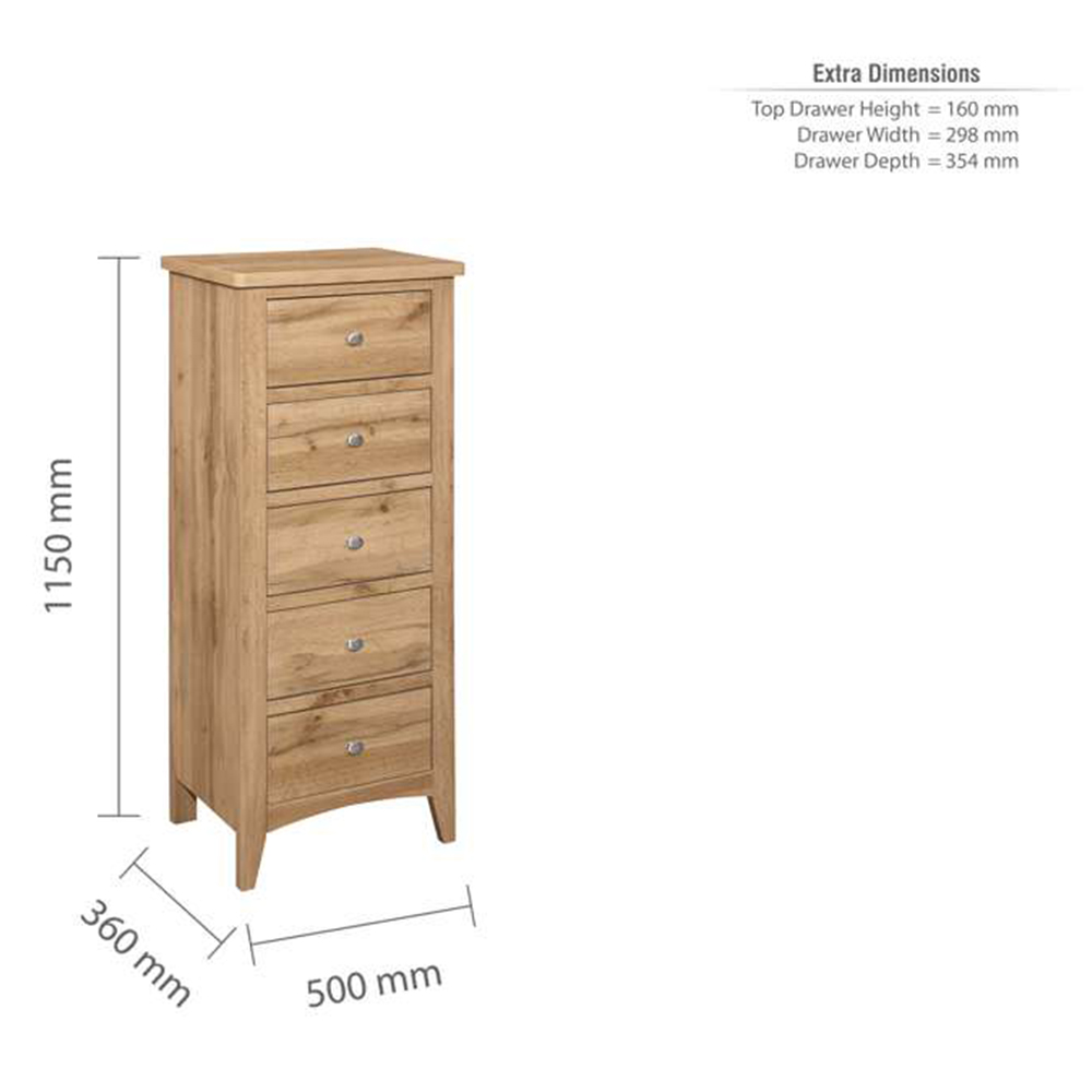 Hampstead 5 Drawer Tall Wooden Chest of Drawers Image 9