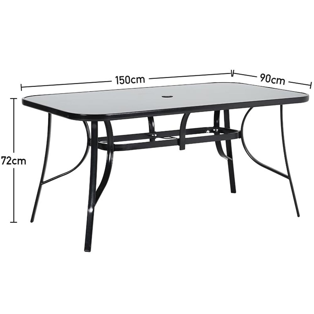 Living and Home Tempered Glass 4 Seater Rectangular Garden Dining Table Black Image 6