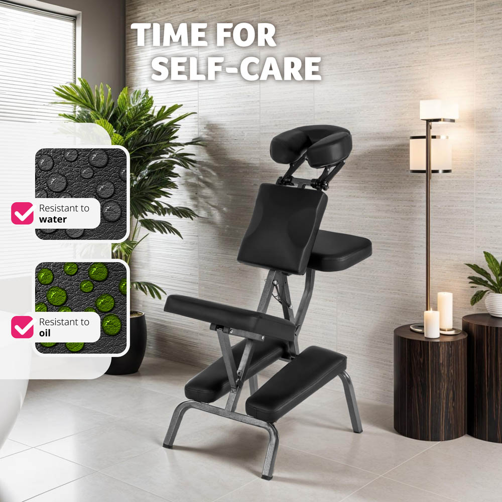 Massage Chair - foldable, cushions for head, chest, arms and seat, with carry bag - Black Image 8