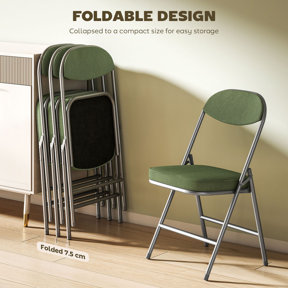 HOMCOM Set of 4 Green Steel Frame Foldable Chair with Cushioned Seat Image 6