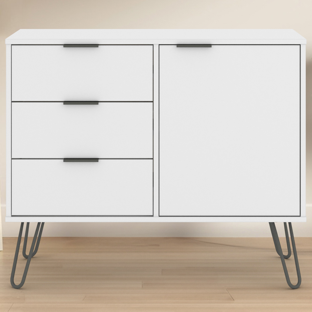 Core Products Augusta White Single Door 3 Drawer Small Sideboard Image 1