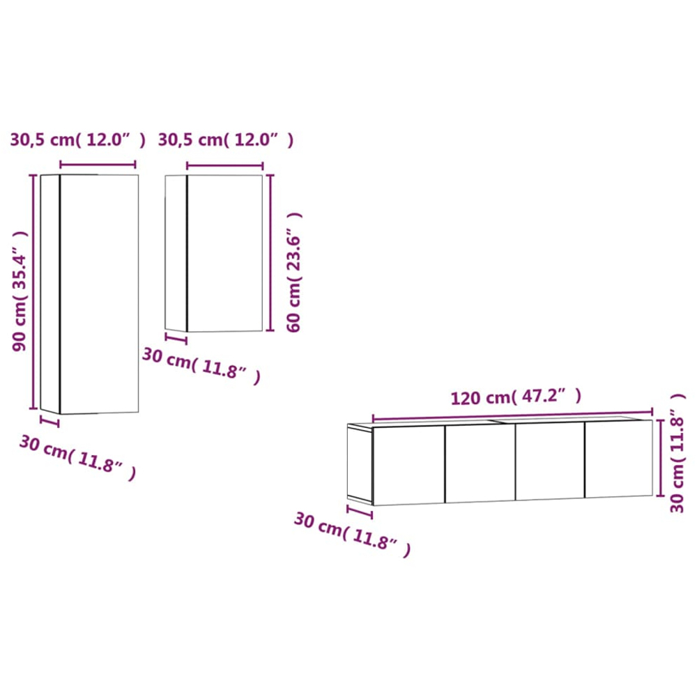 vidaXL 4 Door Grey Sonoma TV Cabinet Set of 4 Image 6