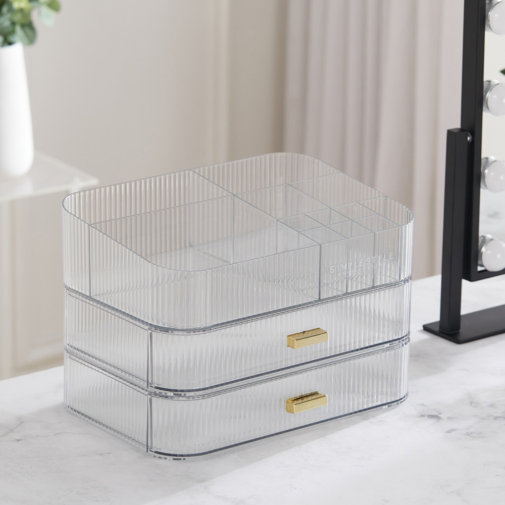 Living and Home 2 Drawer Clear Plastic Desktop Makeup and Cosmetic Organiser Image 2