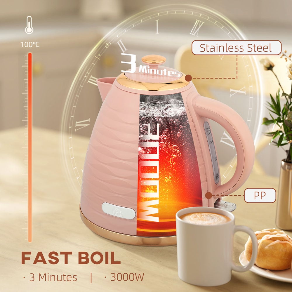 HOMCOM 800-207V70PK Pink Ripple 1.7L Electric Kettle 3kW Image 8