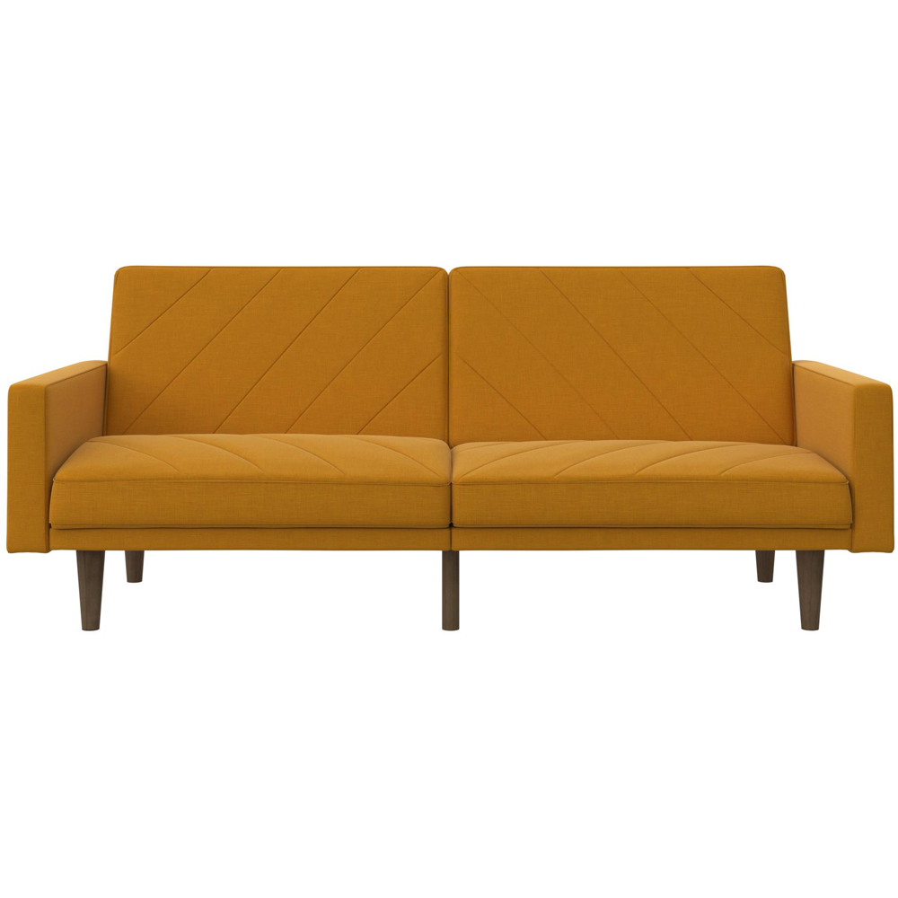 Dorel Paxson 3 Seater Linen Mustard Sofa Bed with Wooden Feet Image 3