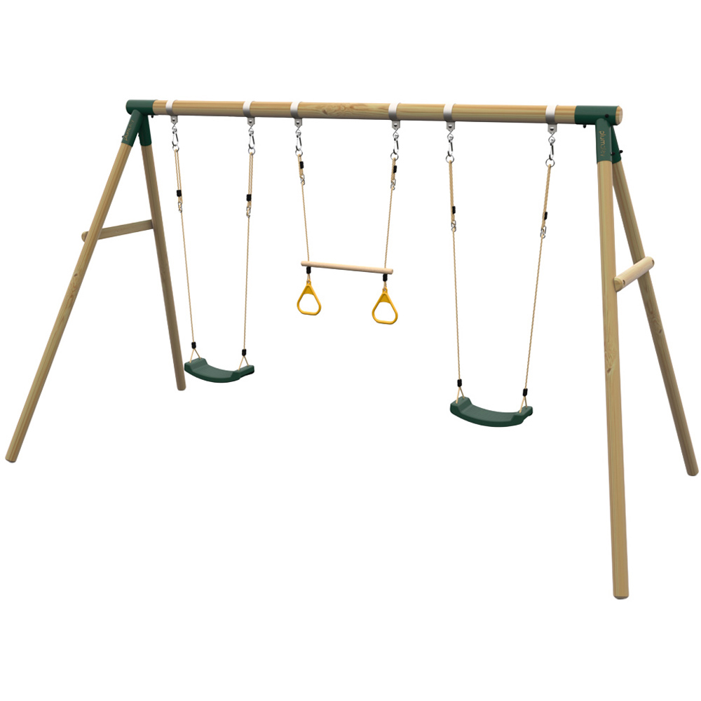 Plum Play Mangabey Kids Green Wooden Double Swing and Trapeze Set Image 1