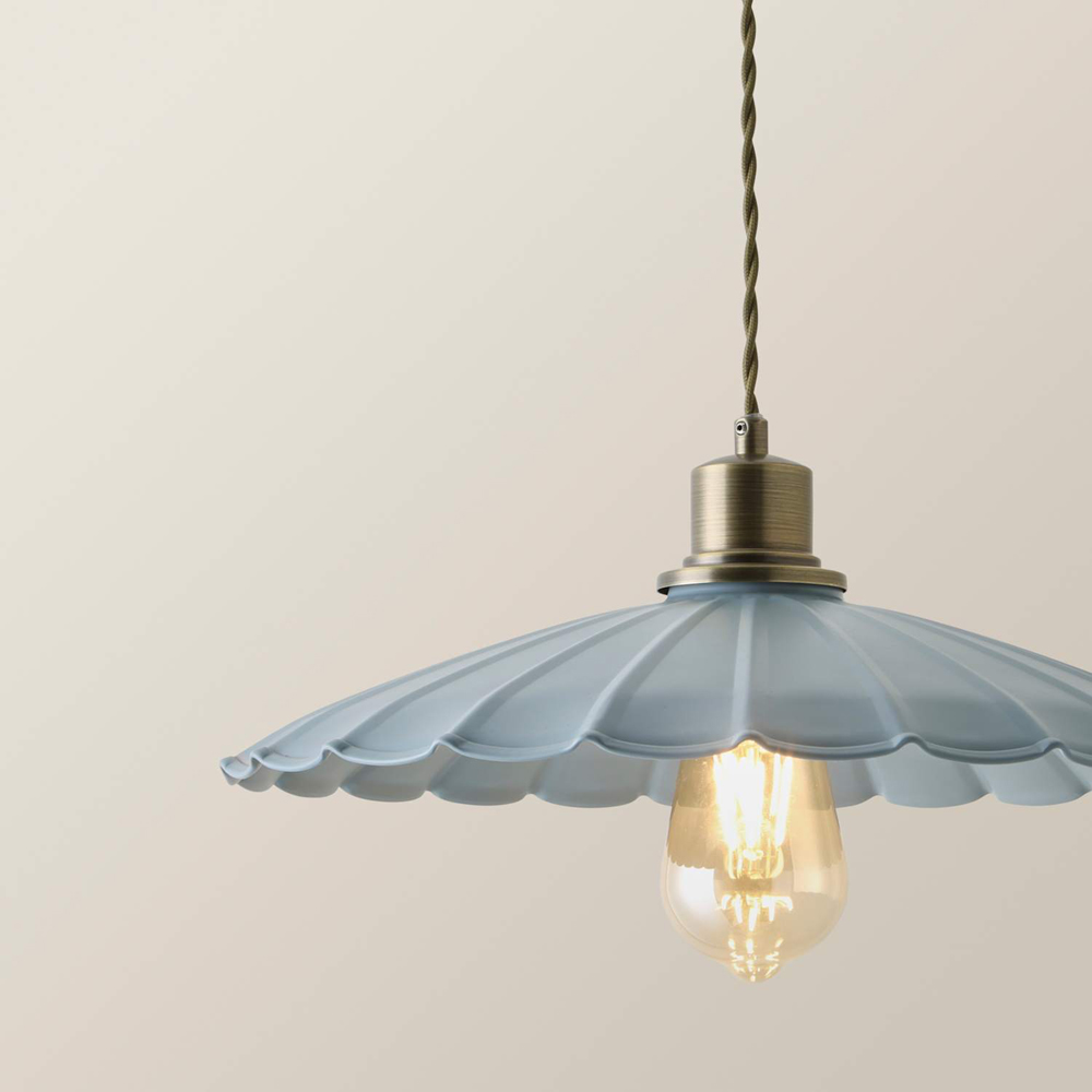 ValueLights Holborn Blue Scallop Metal Shade Brushed Gold Pendant Light with Bulb Image 4