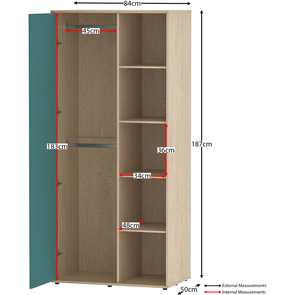 Junior Vida Neptune Single Door Blue and Oak Wardrobe Image 8