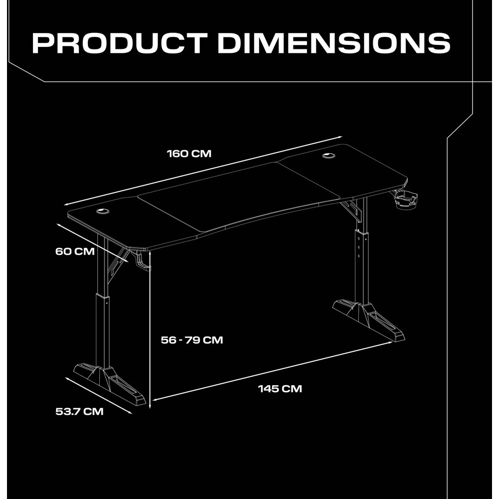 X Rocker Cougar XL Height Adjustable Gaming Desk with Mousepad Black Image 7