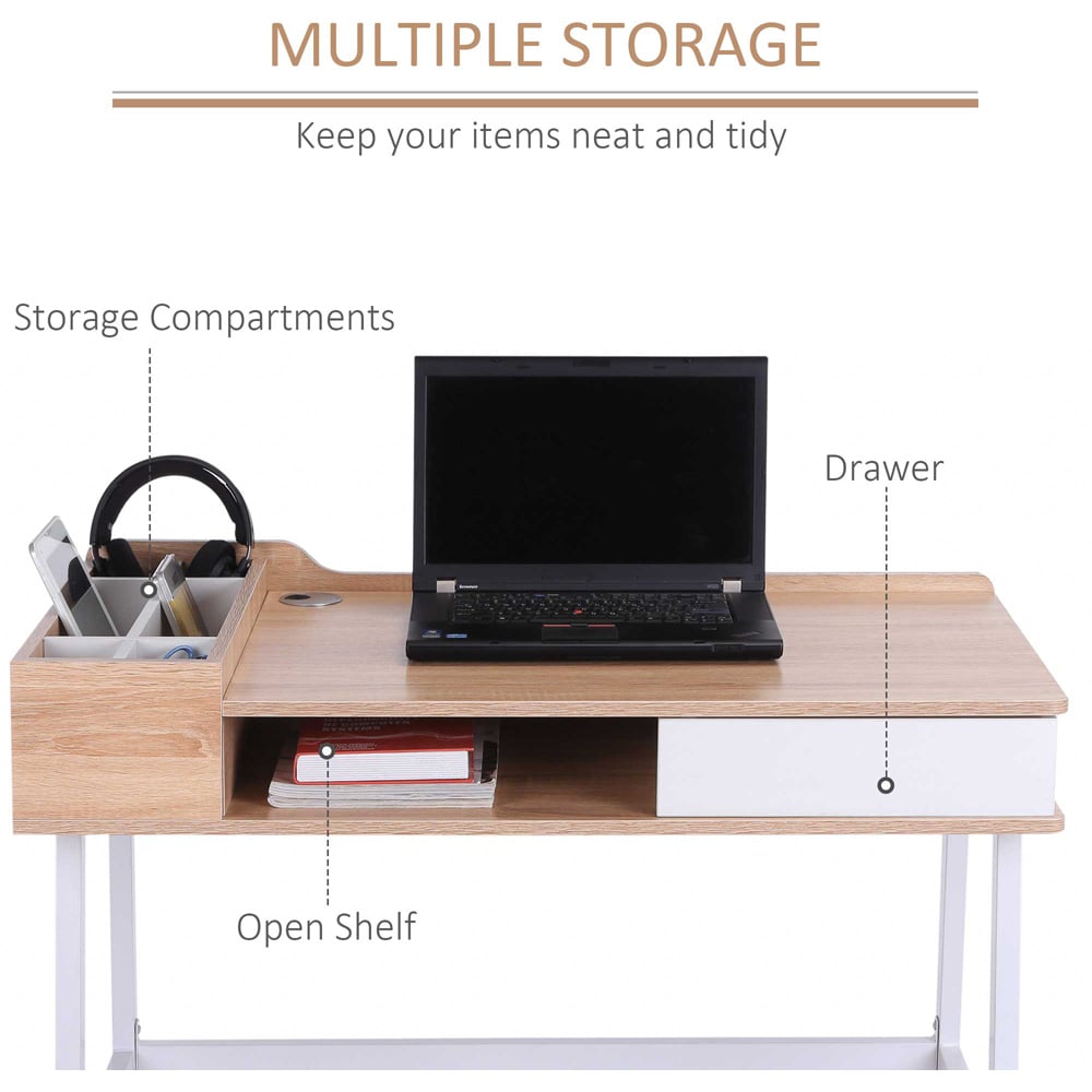 Portland Computer Writing Desk Oak and White Image 4