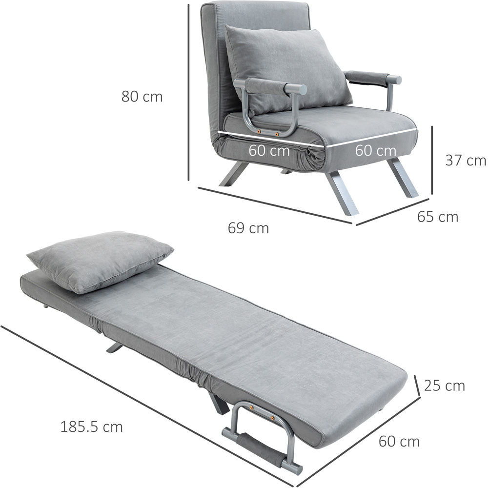 Portland Single Seater Light Grey Foldable Sofa Bed Image 8
