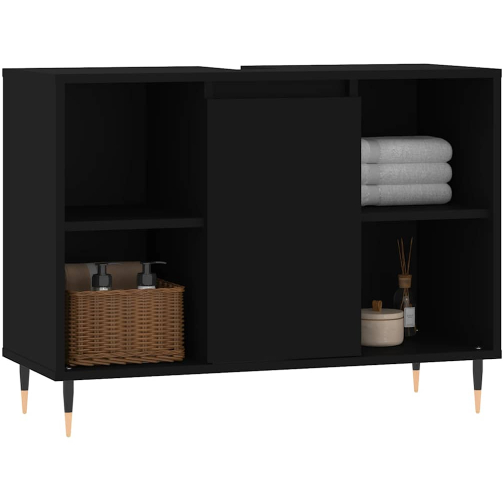 vidaXL Single Door 4 Shelf Black Wood Bathroom Cabinet Image 3