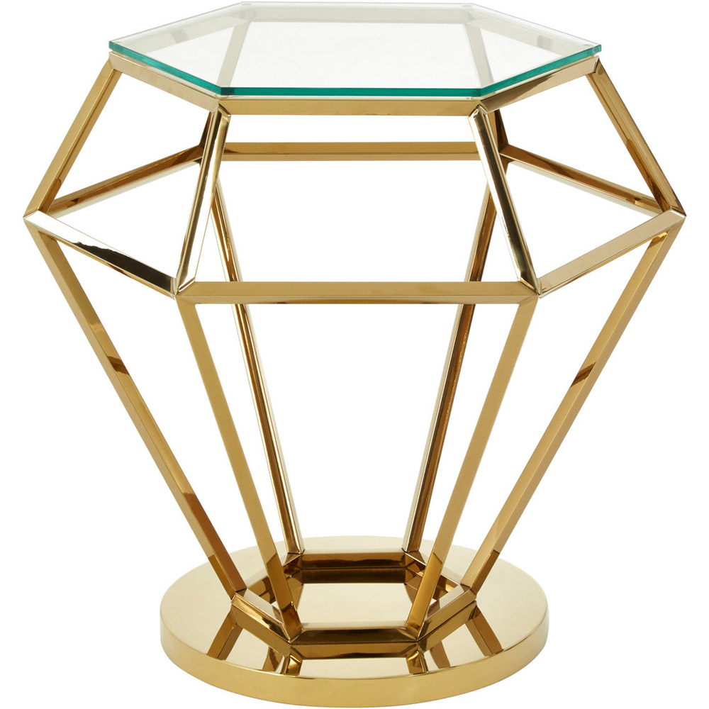 Premier Housewares Allure Gold Finish Diamond Small End Table with Glass Top Image 2