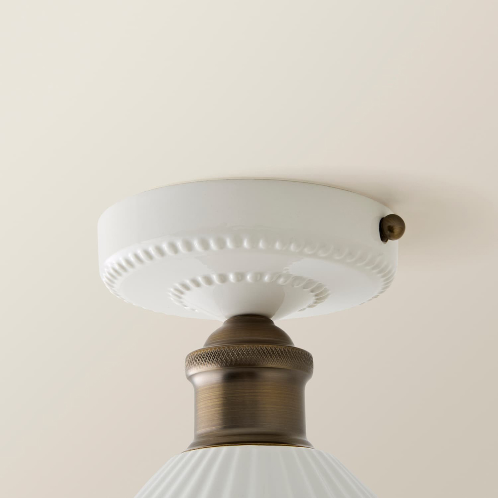 ValueLights Burford White Ribbed Ceramic Shade LED Flush Ceiling Light with Bulb Image 5