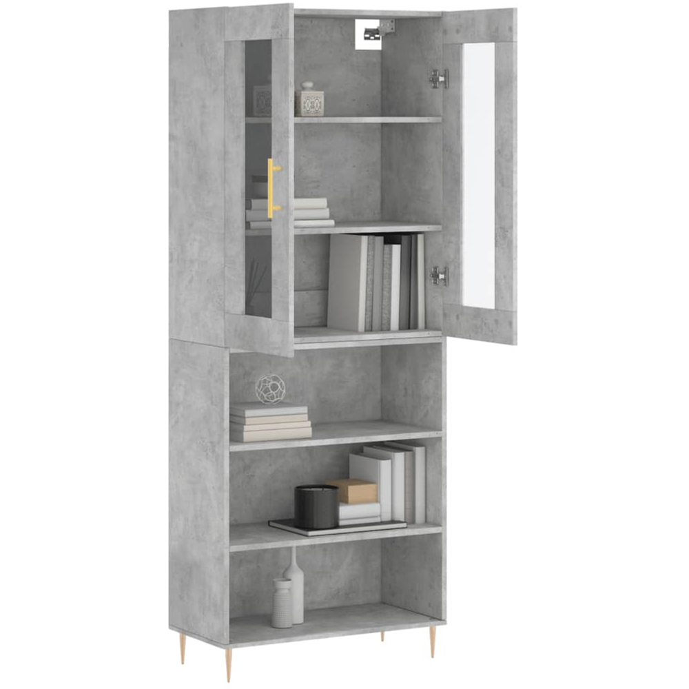 vidaXL 2 Glass Door 3 Shelf Concrete Grey Highboard with Gold Handle Image 3