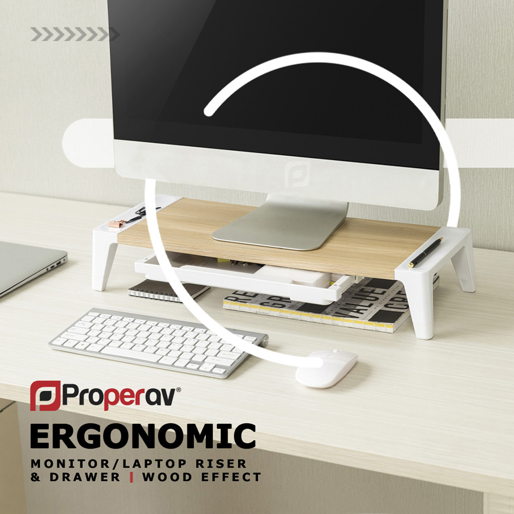 ProperAV Single Drawer Wood Effect Adjustable Monitor Riser Stand Image 5