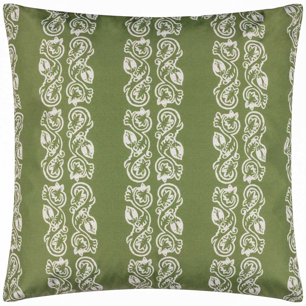 Paoletti Kalindi Olive Stripe Floral UV and Water Resistant Outdoor Cushion Image 1