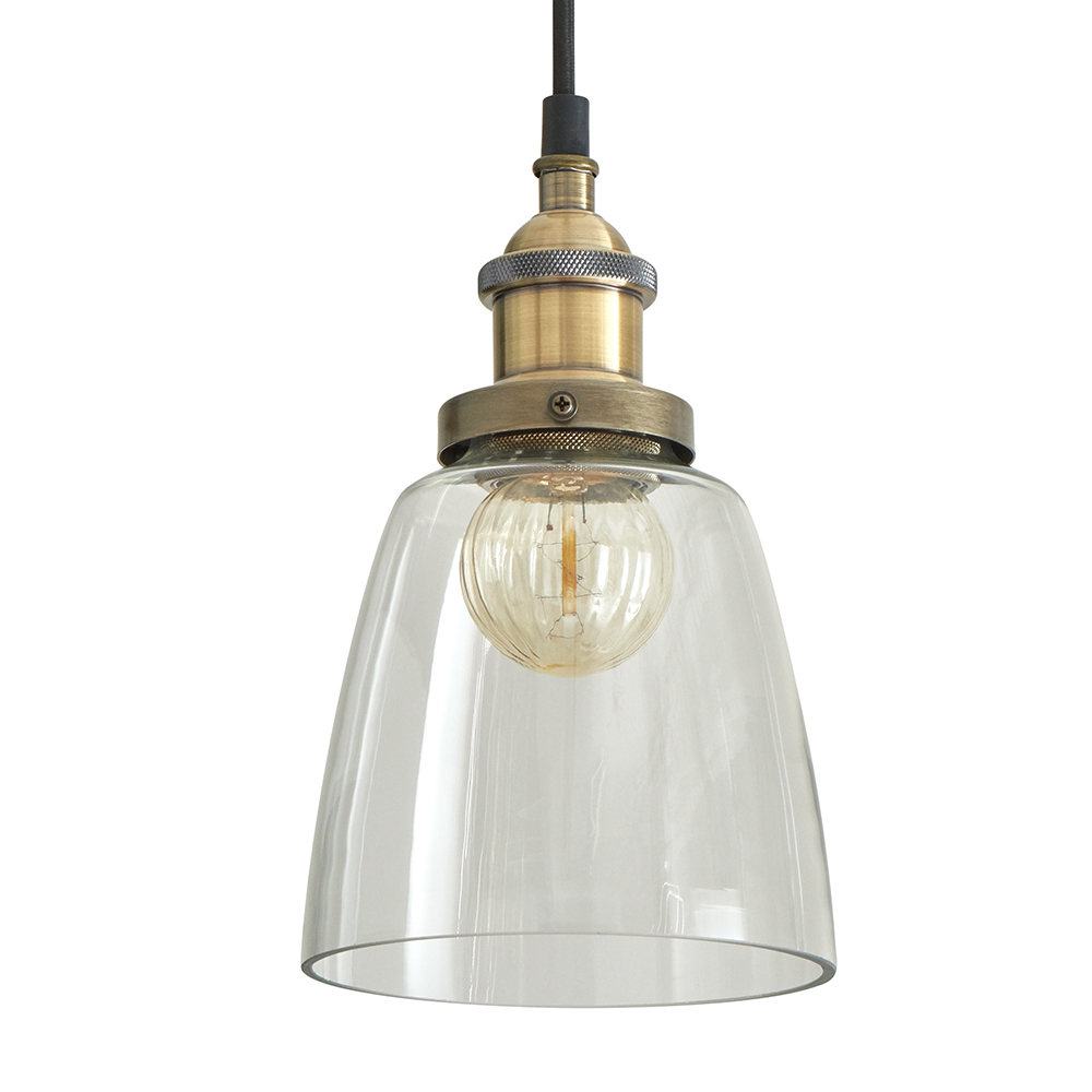 Wilko Small Glass Antique Brass Industrial Pendant  Light Shade Image 3
