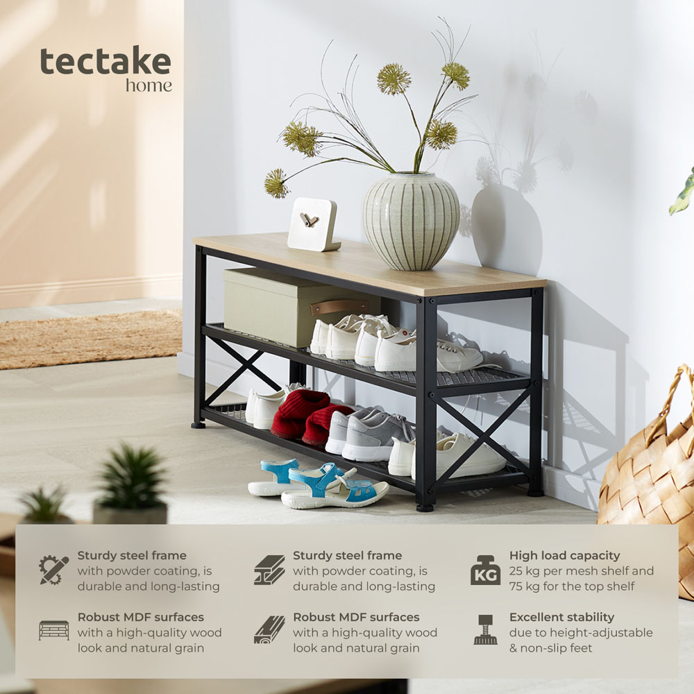 tectake Blackpool 2 Grid Shelf Oak Sonoma Shoe Rack Image 6