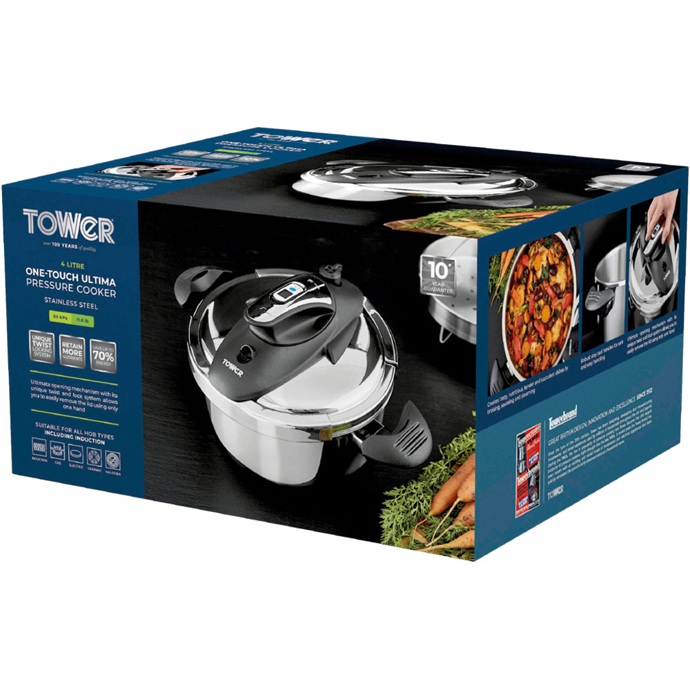 Tower 4L Silver One Touch Ultima Pressure Cooker Image 2