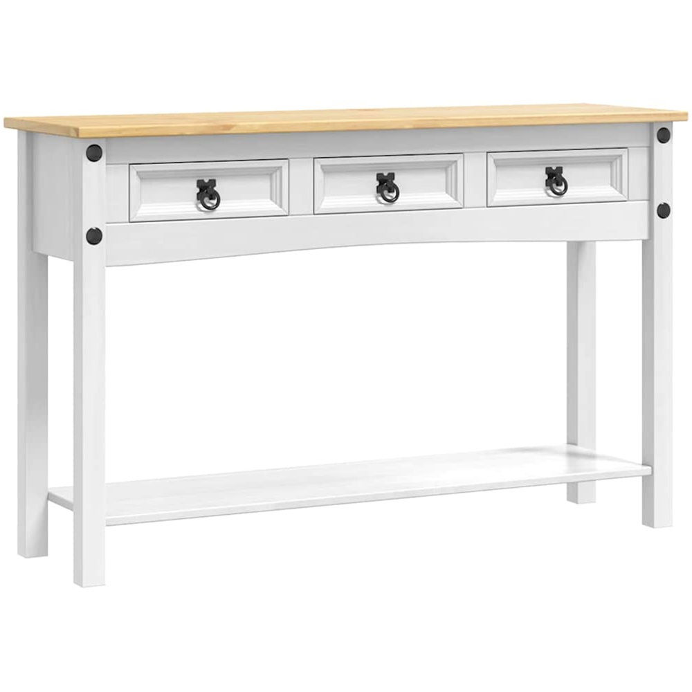 vidaXL Corona 3 Drawer Single Shelf White Solid Pine Wood End Table Image 2
