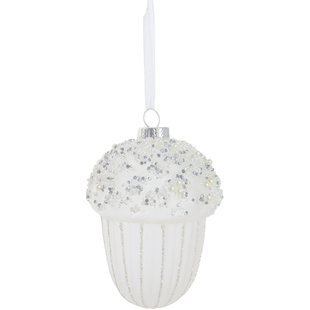 Glitter Acorn Bauble White Image 1