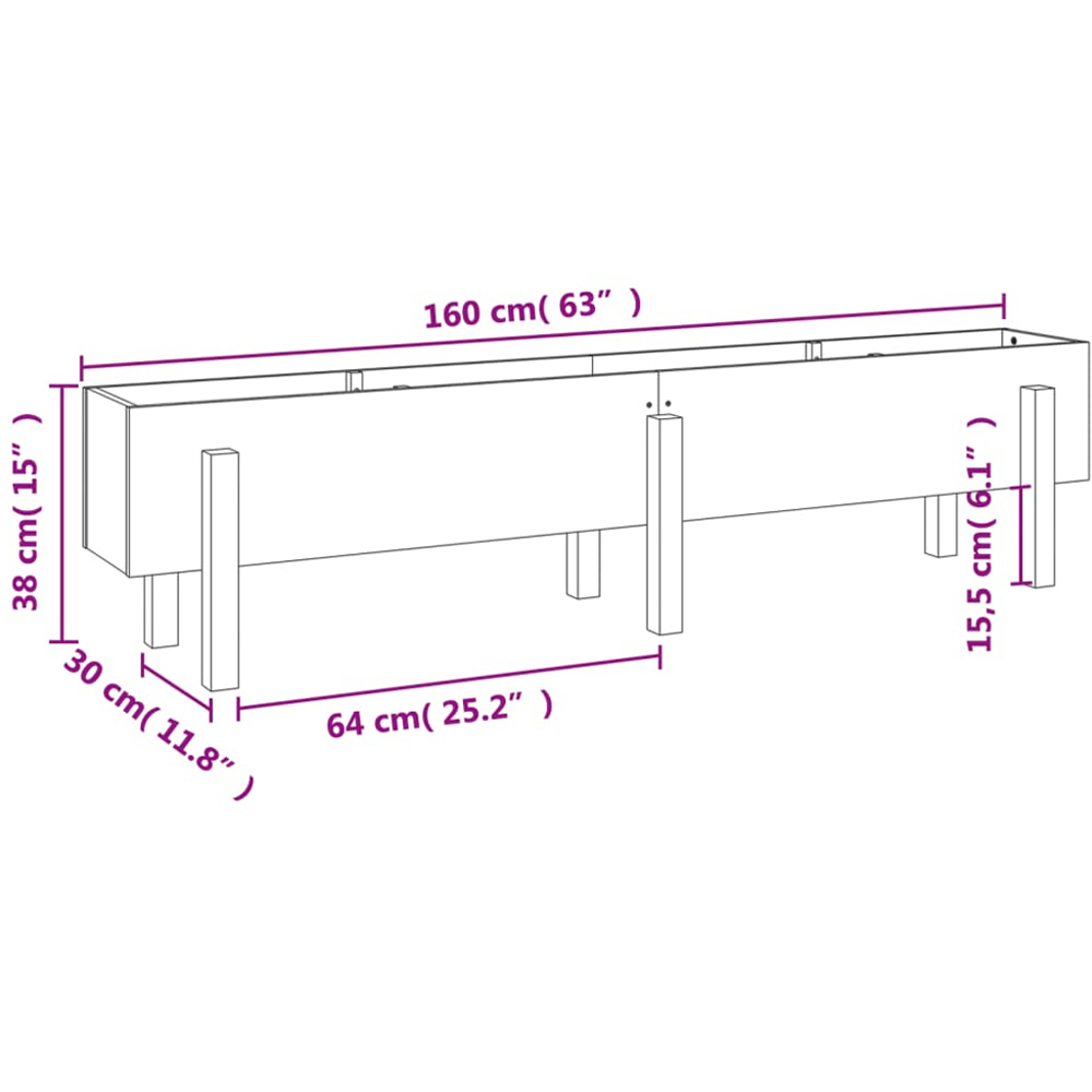 vidaXL White Pine Wood Raised Garden Bed 38 x 30 x 160cm Image 8