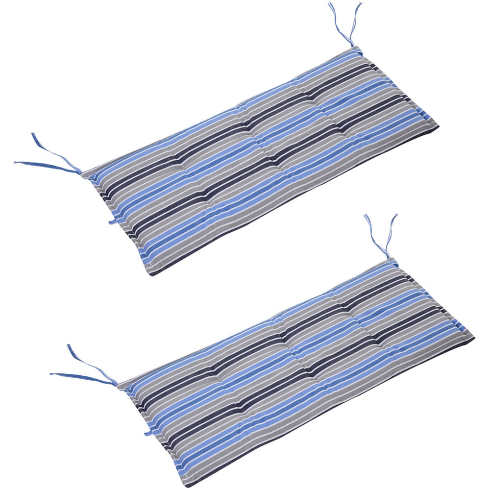 Outsunny 2-3 Seater Blue Stripes Bench Seat Pad 120 x 50cm 2 Pack Image 1