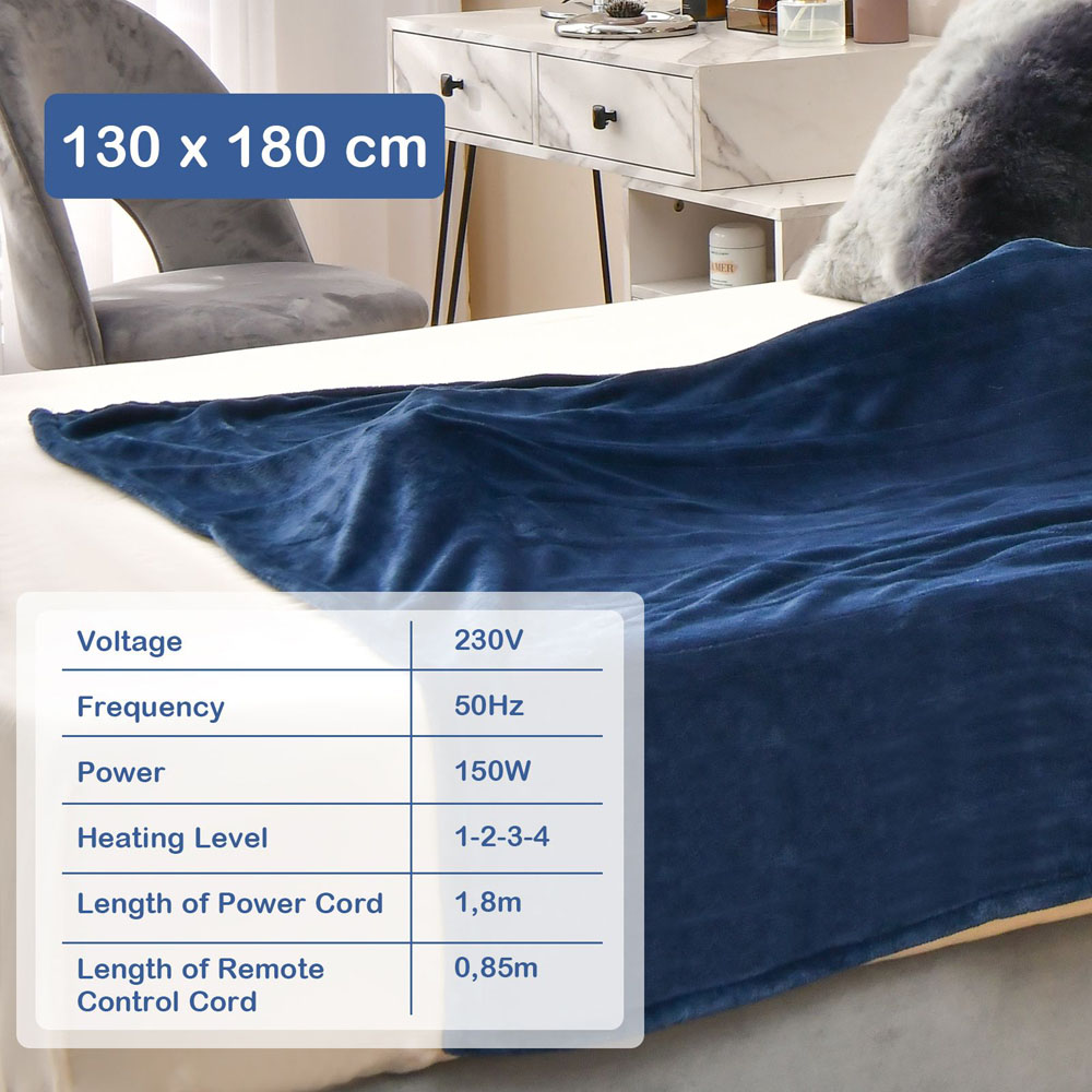 Costway Blue Electric Blanket with 4 Heat Settings 180 x 130cm Image 8