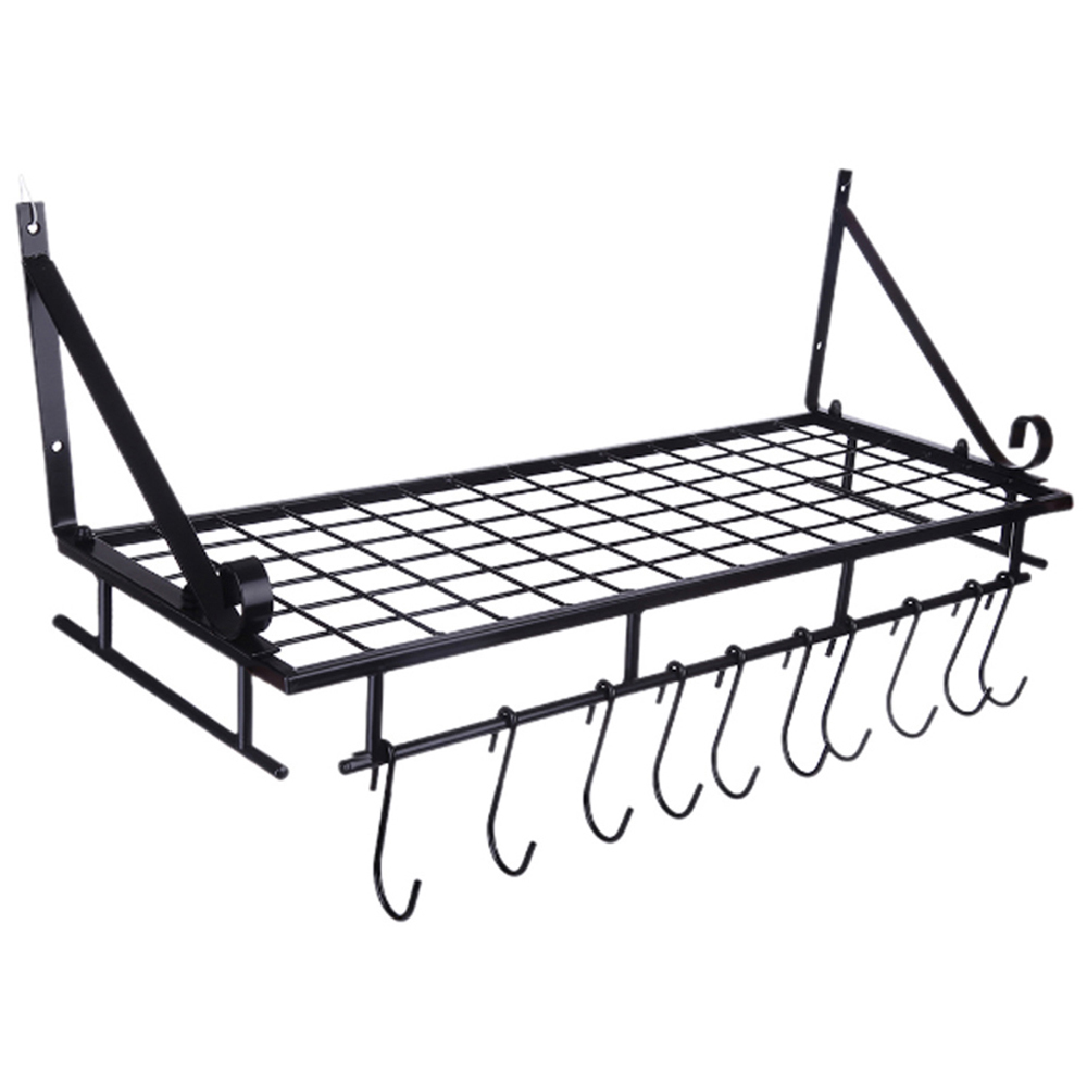 Living And Home WH0665 Black Metal Wall Hanging Kitchen Pot Rack Image 1