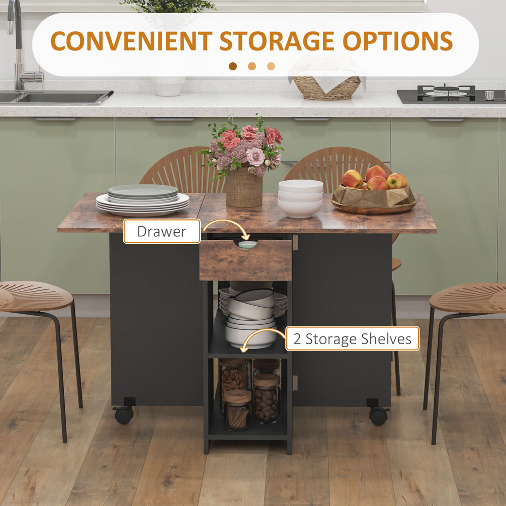 HOMCOM 4 Seater Rustic Brown Foldable Dining Table Image 5