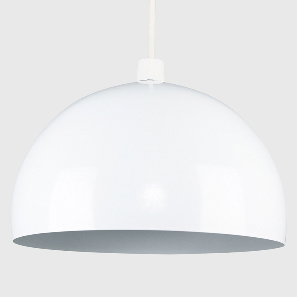 ValueLights Curva Gloss White Metal Dome Pendant Shade Image 3