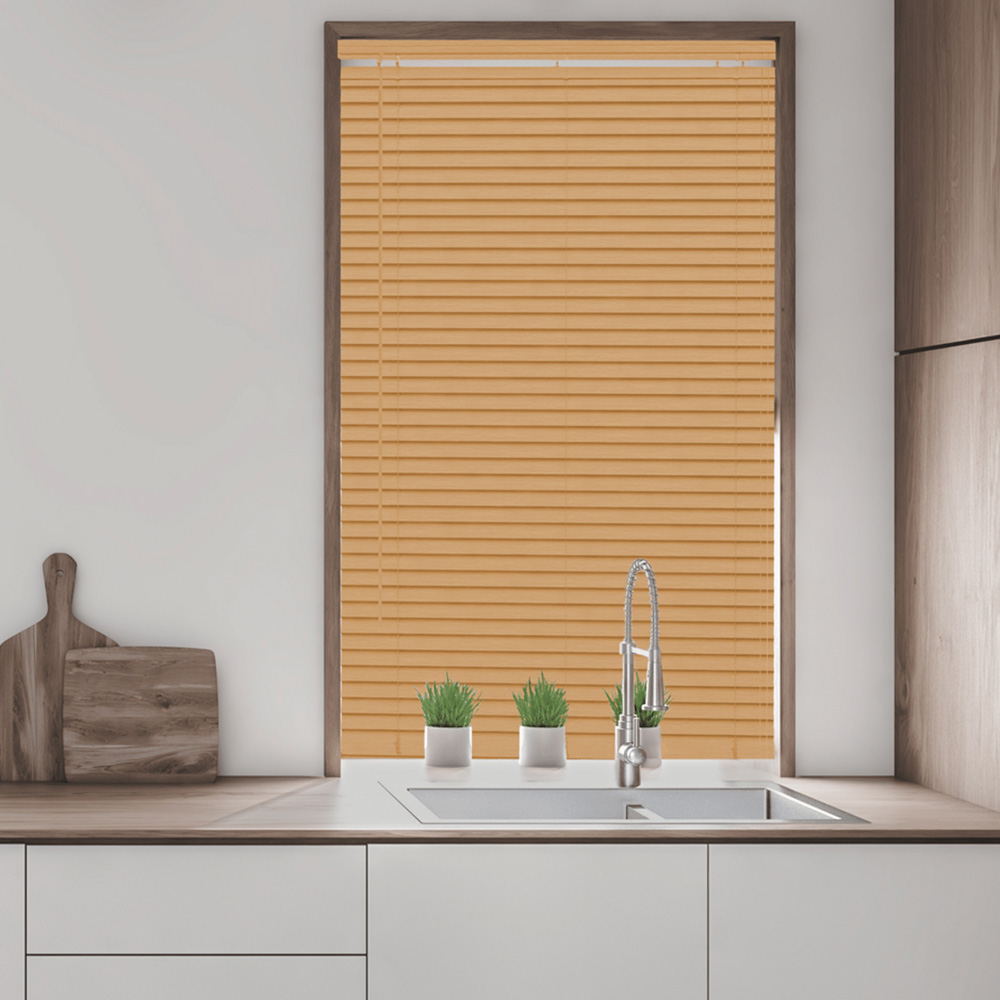 Caecus Wood Grain Effect PVC Long Drop Venetian Blind Teak 75 x 210cm Image 2