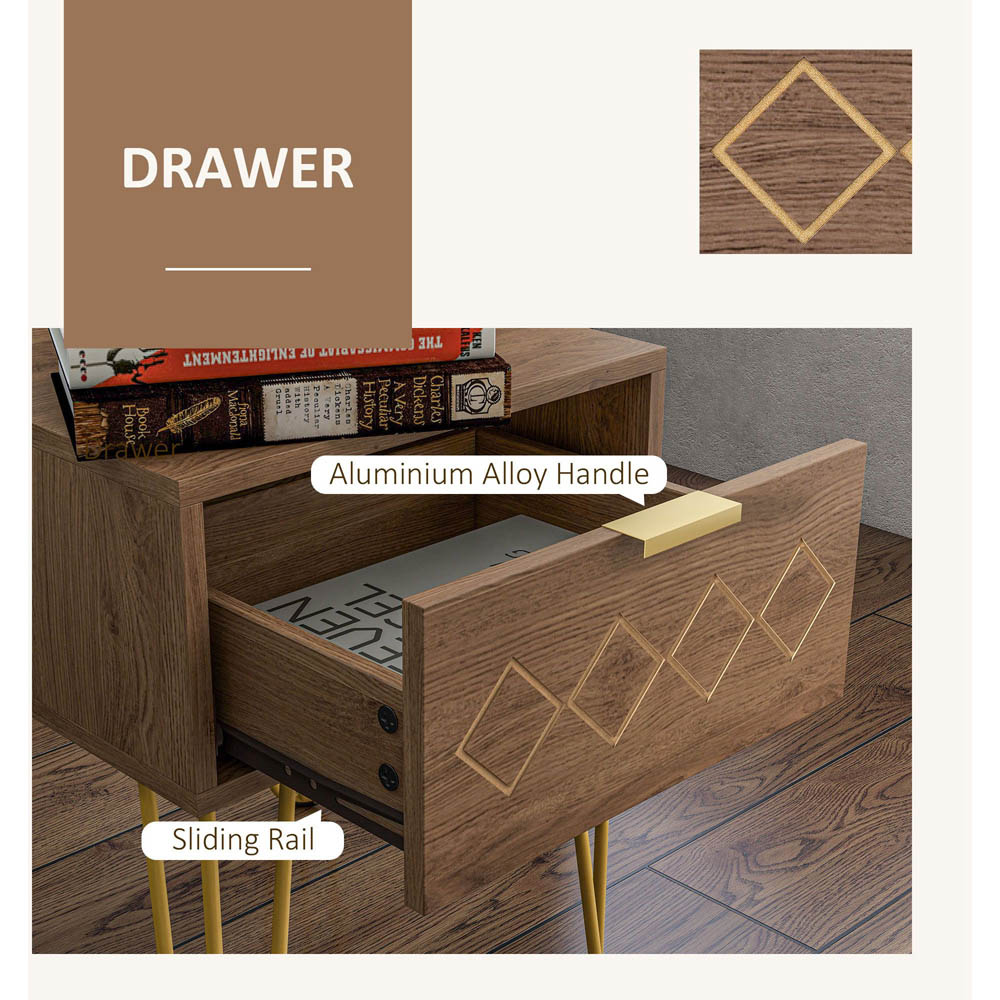 Portland Single Drawer Brown and Gold Bedside Table Image 5