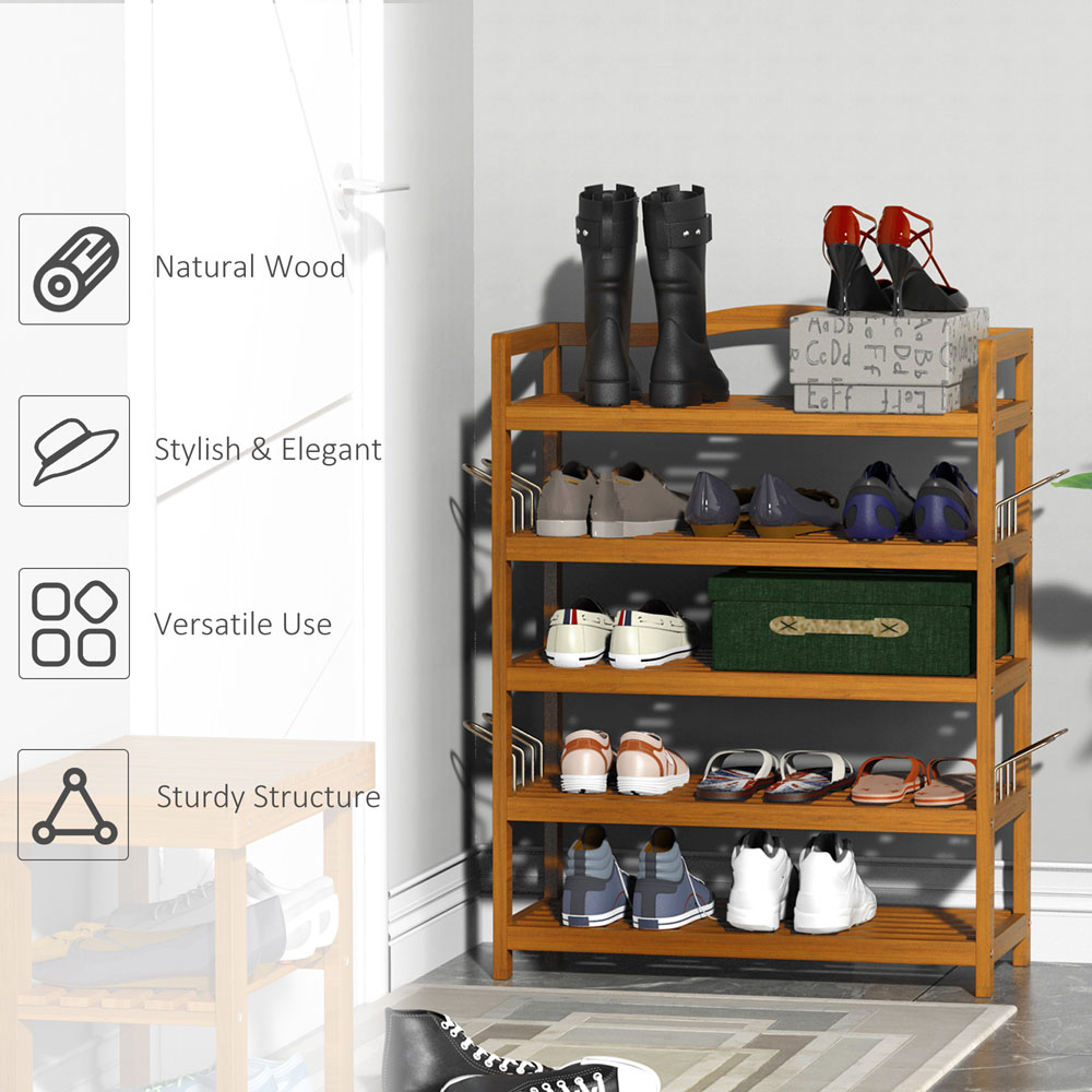 HOMCOM 5-Tier Teak Acacia Wood Shoe Rack Image 6