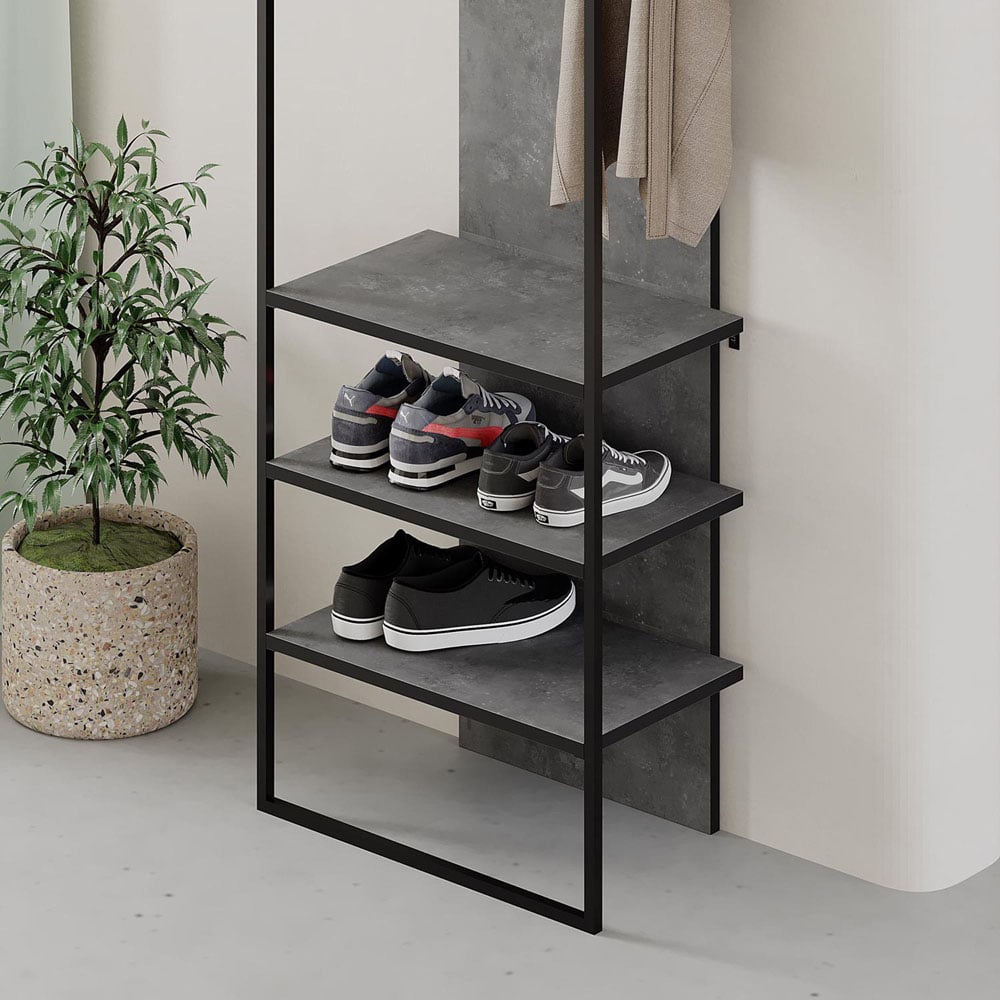 FWStyle Archy 3 Shelf Retro Grey Coat Rack Stand with Shoe Storage Image 5