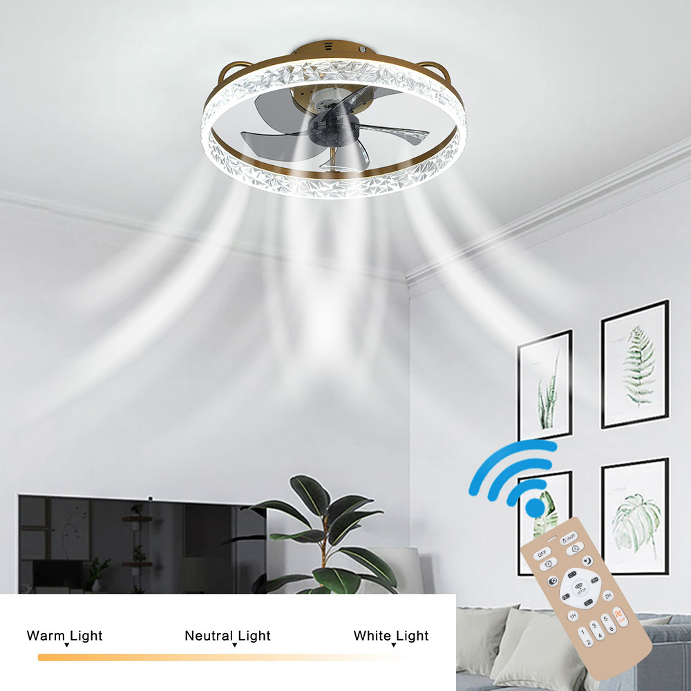 Living and Home Gold Crystal LED Ceiling Fan Light with Remote 19 inch Image 8