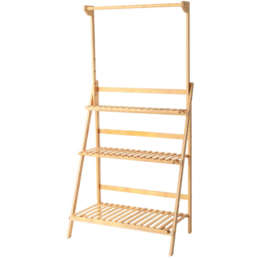 Neo 3 Tier Foldable Bamboo Plant Stand with Hanging Hook Image 1