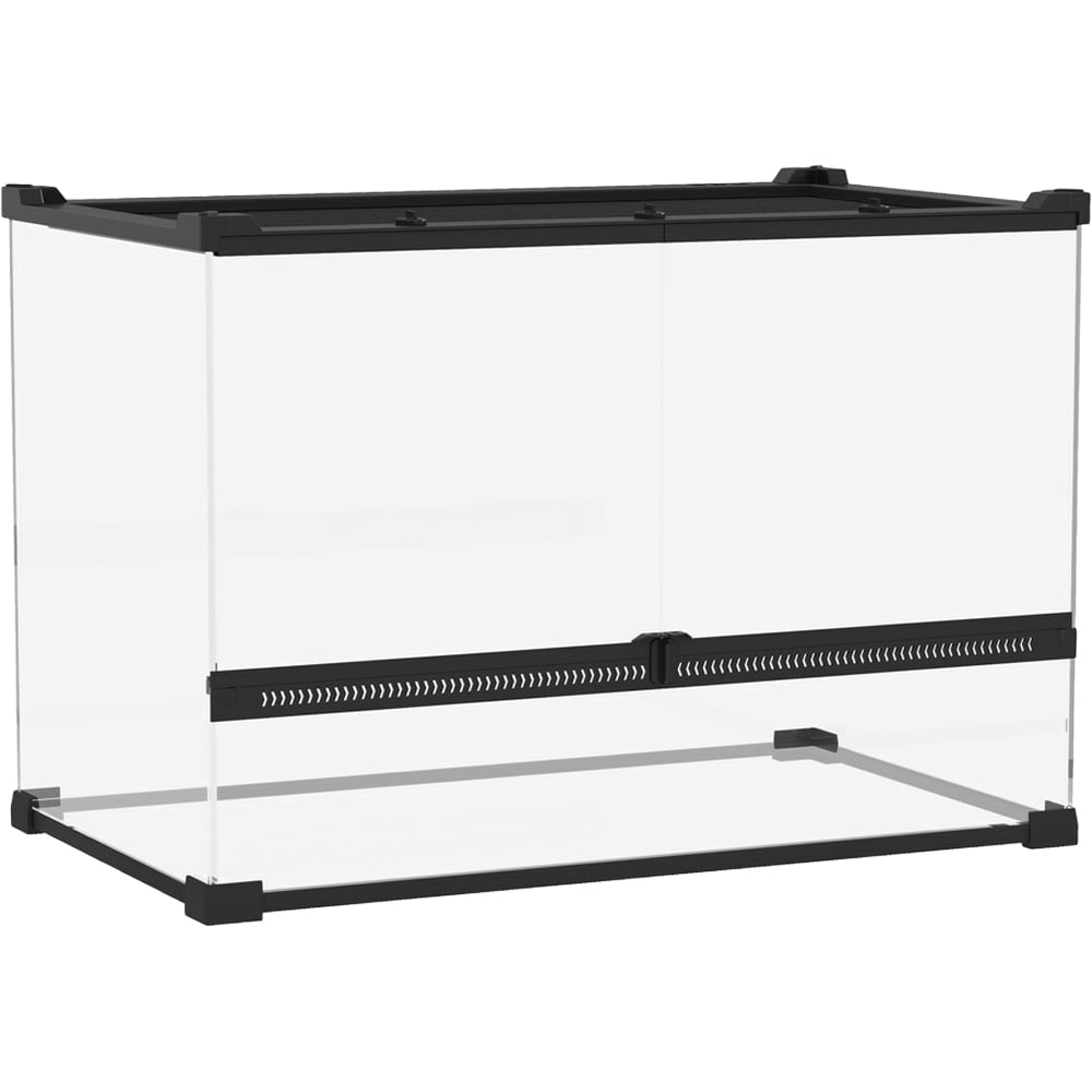 PawHut 48L Glass Black Reptile Vivarium with Stone Background Image 1