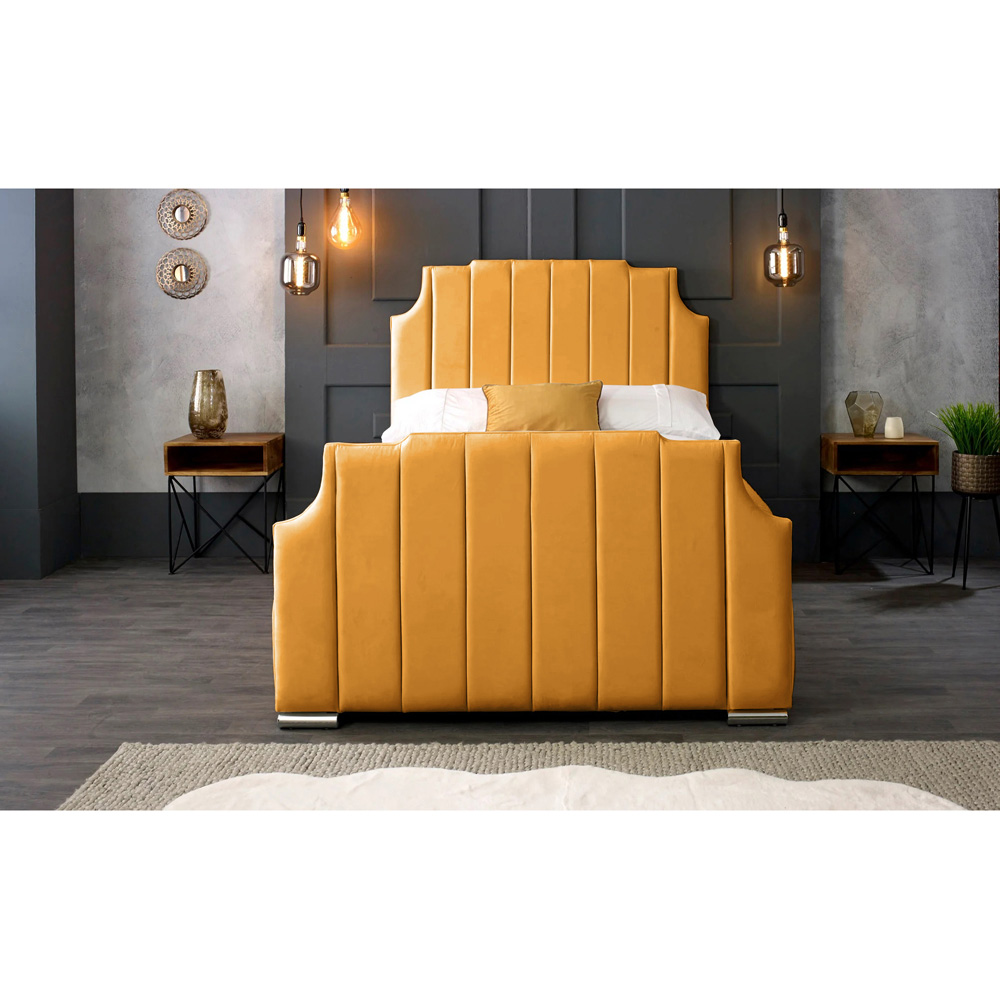 Eleganza Home Nelson Double Mustard Plush Velvet Bed Frame with Headboard Image 2