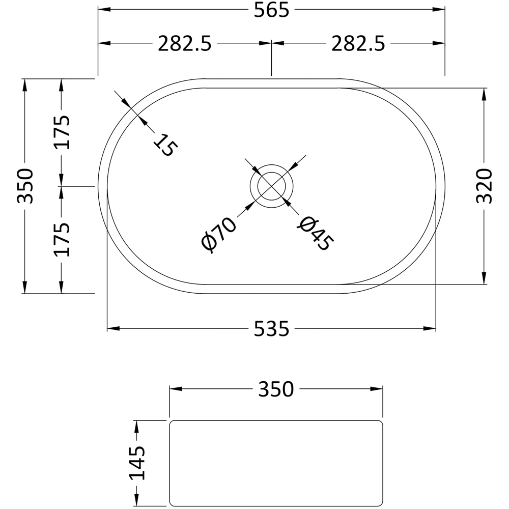 nuie Matt White Oval Basin 145 x 565 x 350mm Image 2