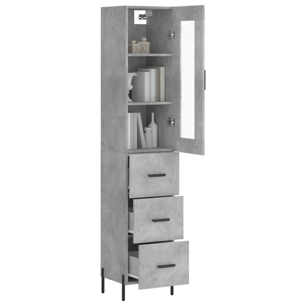 vidaXL Single Glass Door 3 Drawer Concrete Grey Highboard Image 3