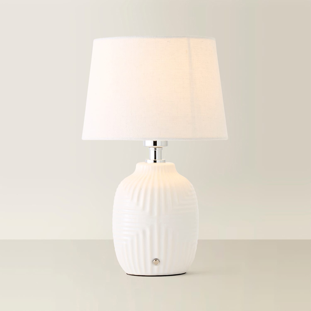 ValueLights Harrison White Geometric Ribbed Rechargeable Small Table Lamp Image 3