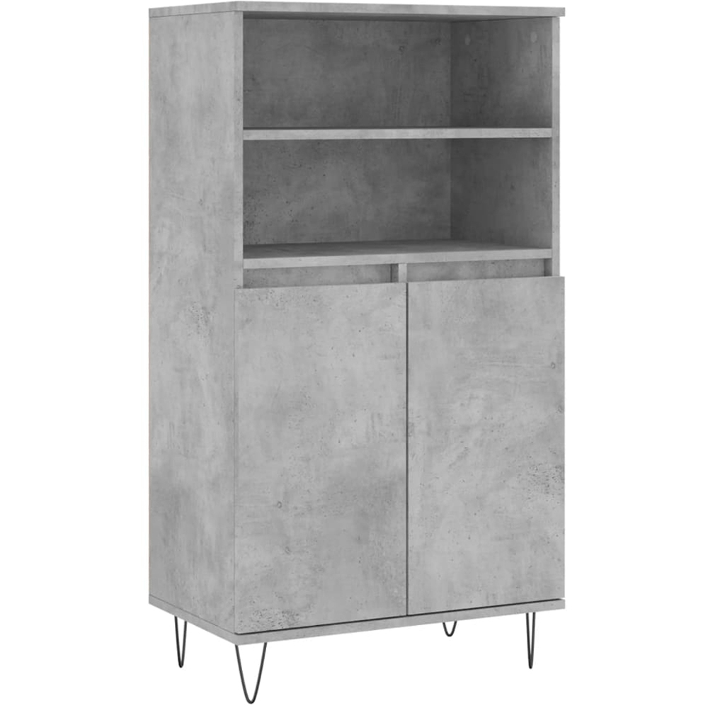 vidaXL 2 Door 2 Open Shelf Concrete Grey Highboard with Black Hairpin Legs Image 2