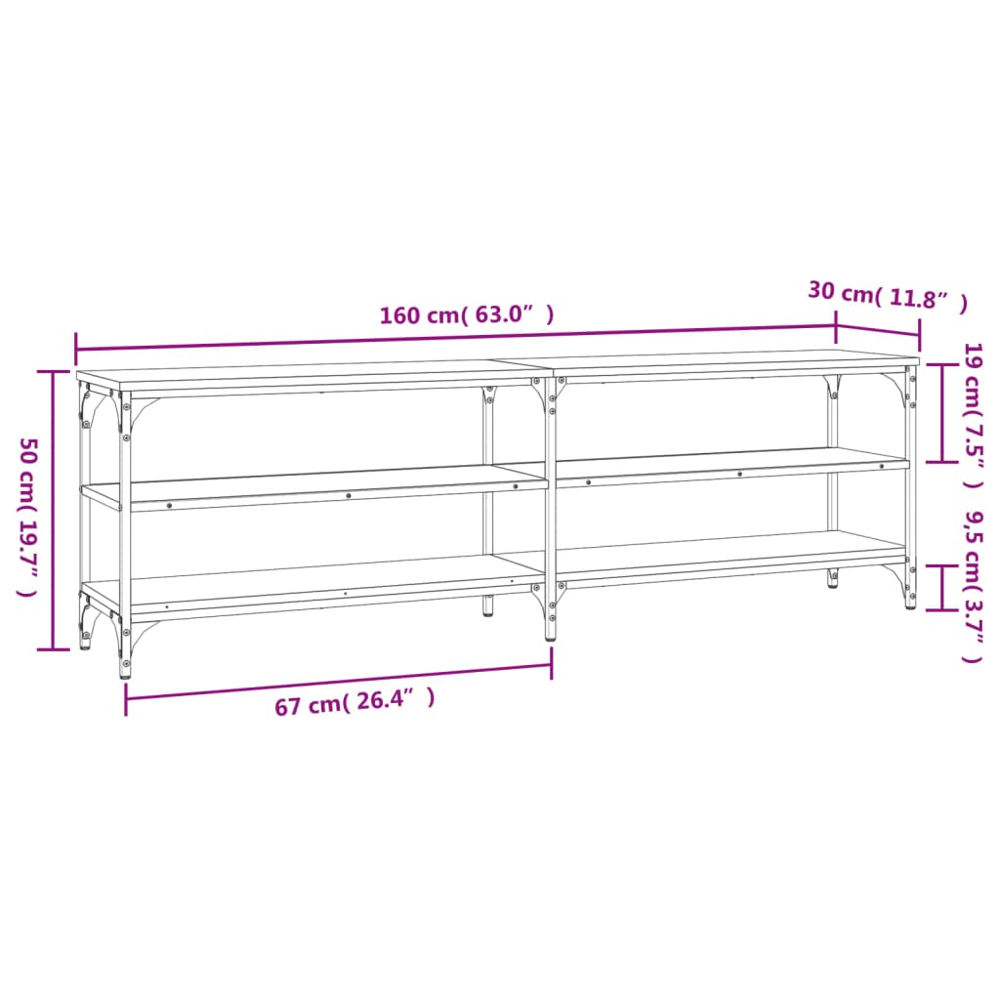 vidaXL 3 Shelf Grey Sonoma TV Cabinet Image 9
