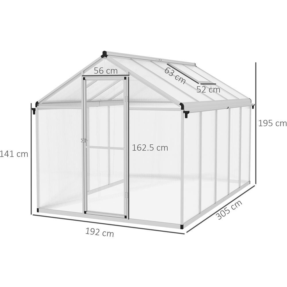 Outsunny Clear Polycarbonate 6 x 10ft Walk In Greenhouse Image 7